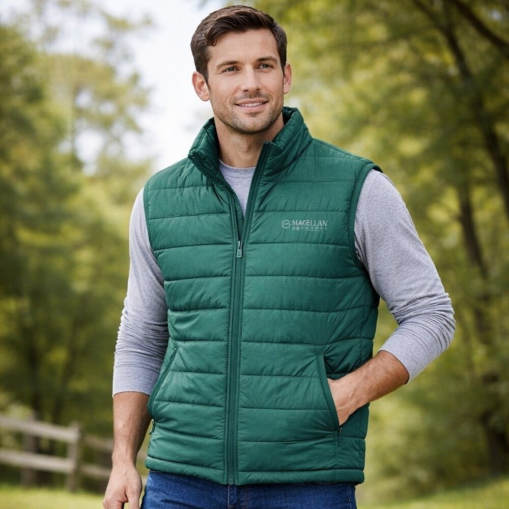 Magellan Outdoors Lost Pines Puffer Vest Men S‎ Green Water Resistant